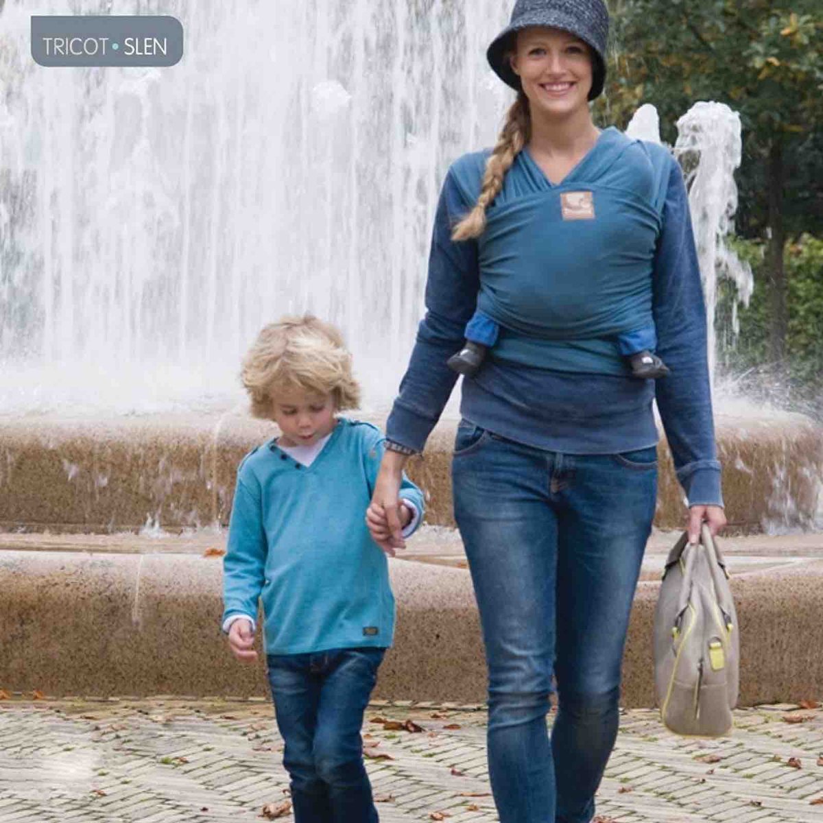 Écharpe de portage en coton biologique, Tricot Slen taupe, BABYLONIA