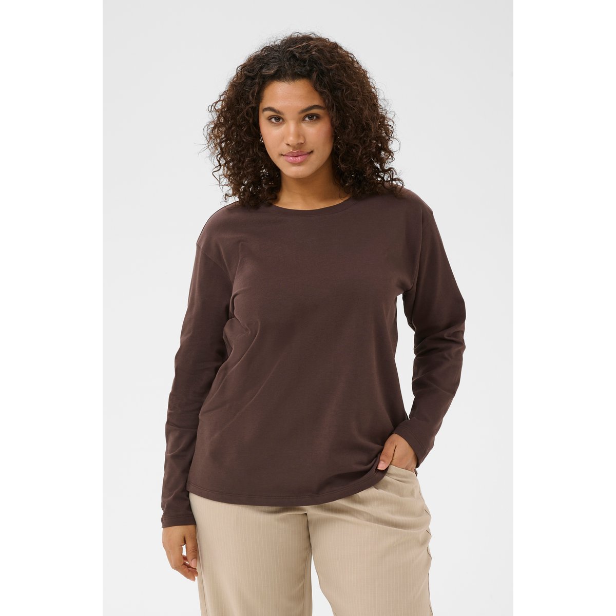 T-shirt à manches longues marron chocolate brown, KAFFE CURVE