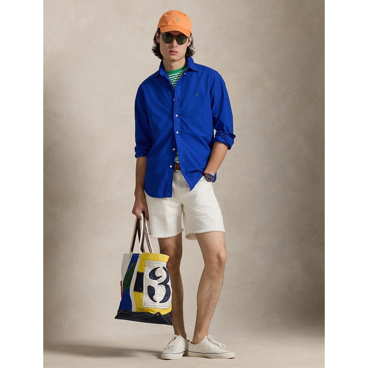  Chemise Oxford cintrée teinte en pièce bleu royal, POLO RALPH LAUREN