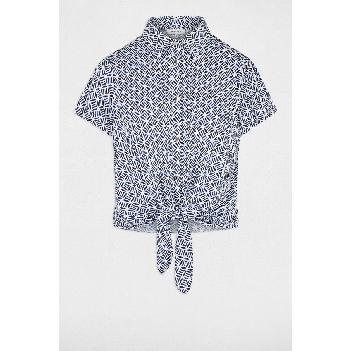 Chemise nouée col à revers blanc, MORGAN