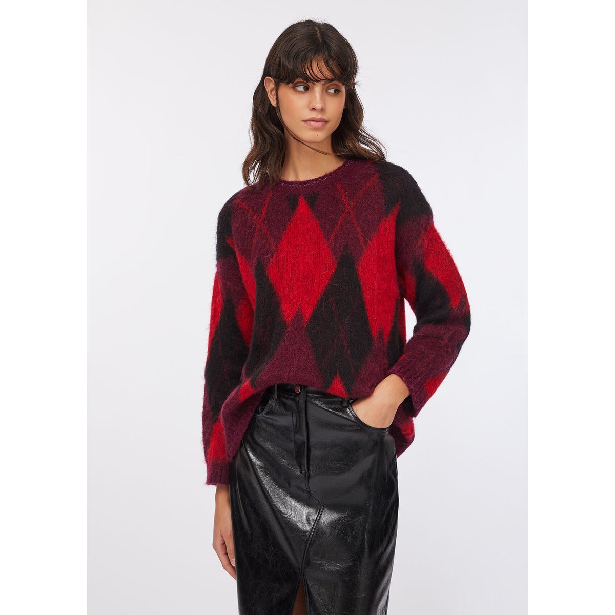 Pull à losanges en laine et alpaga rouge, LIU JO