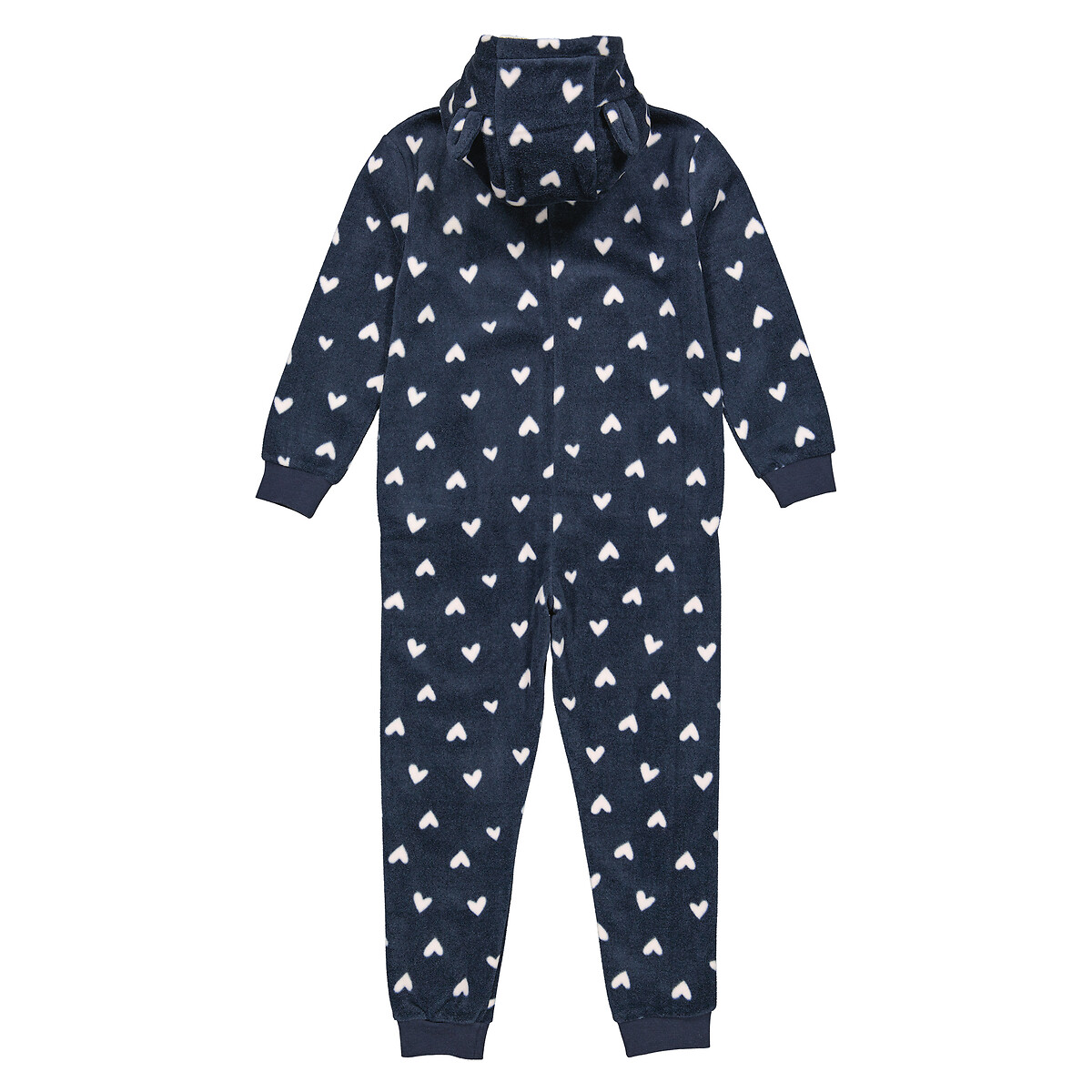 Surpyjama à capuche polaire, imprimé coeurs bleu marine, LA REDOUTE COLLECTIONS