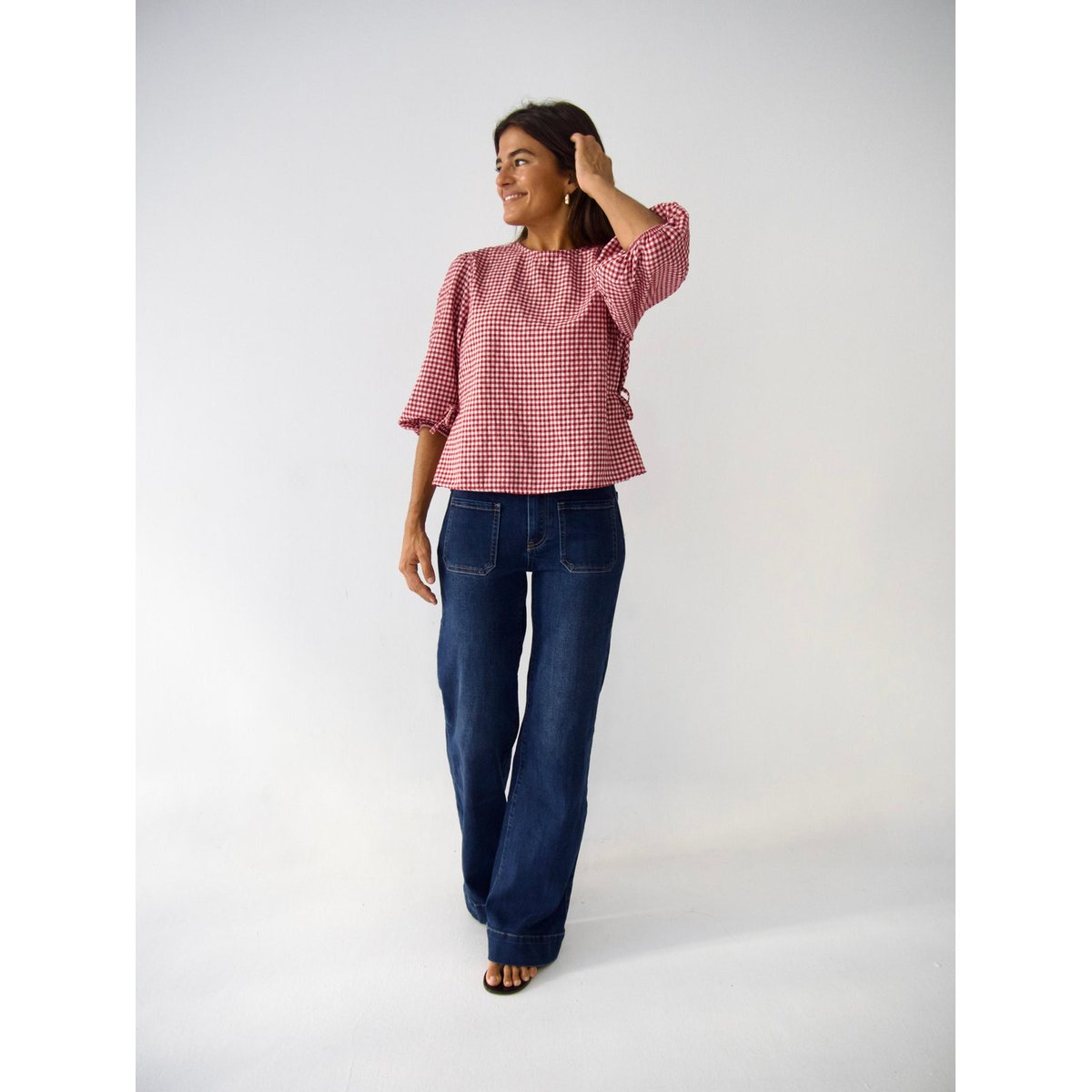 Blouse vichy manches bouffantes MIRELA bordeaux / blanc, MINDTRAVELER