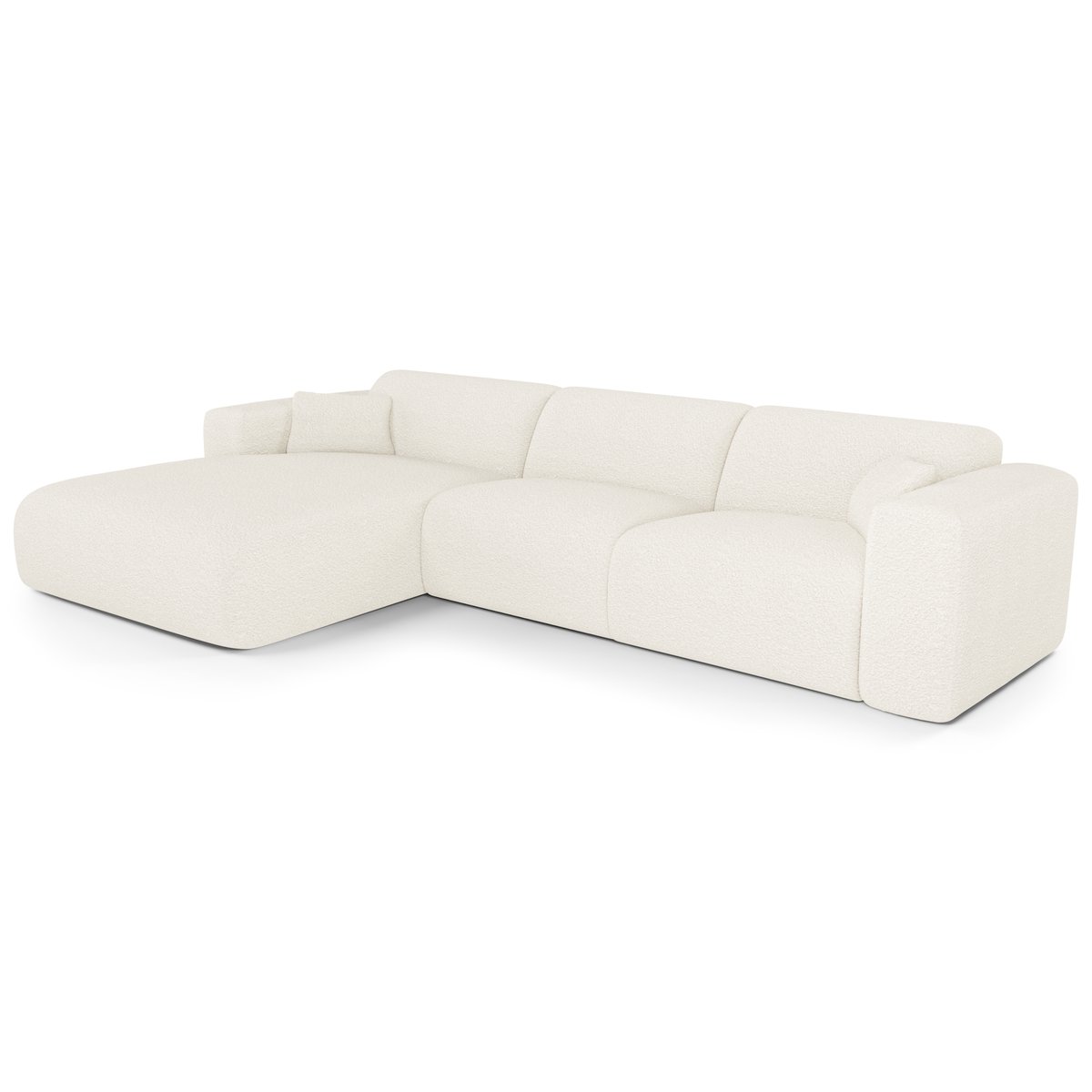 Canapé angle gauche convertible 5 places en tissu bouclette MYRA crème, SIA HOME