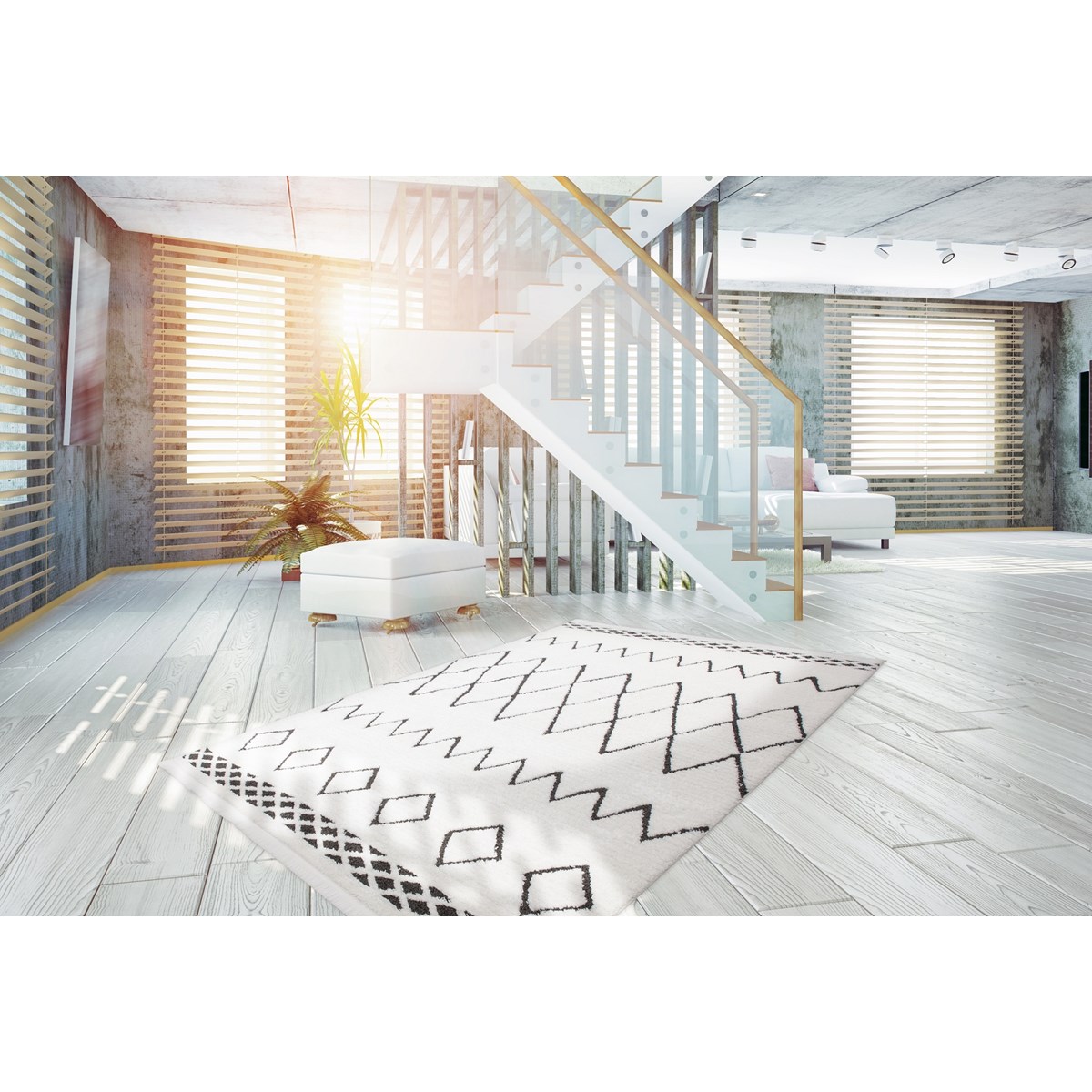 Tapis salon et chambre style berbère FES blanc, NOVATREND