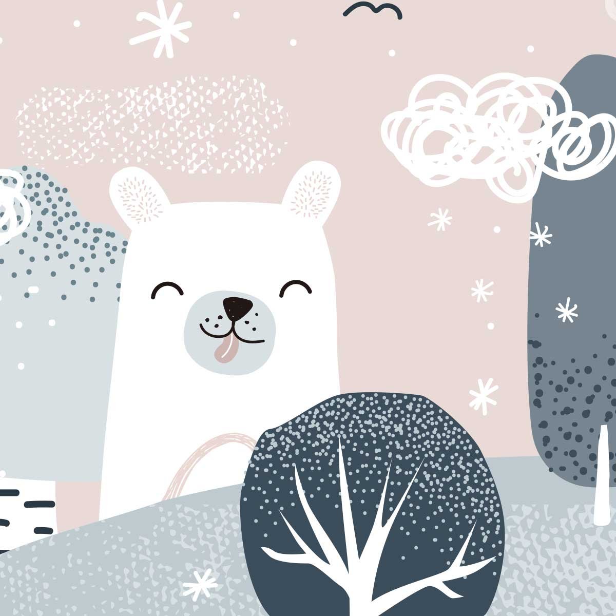 Papier peint enfant forêt douce animaux scandinave pastel multicolore, HEXOA