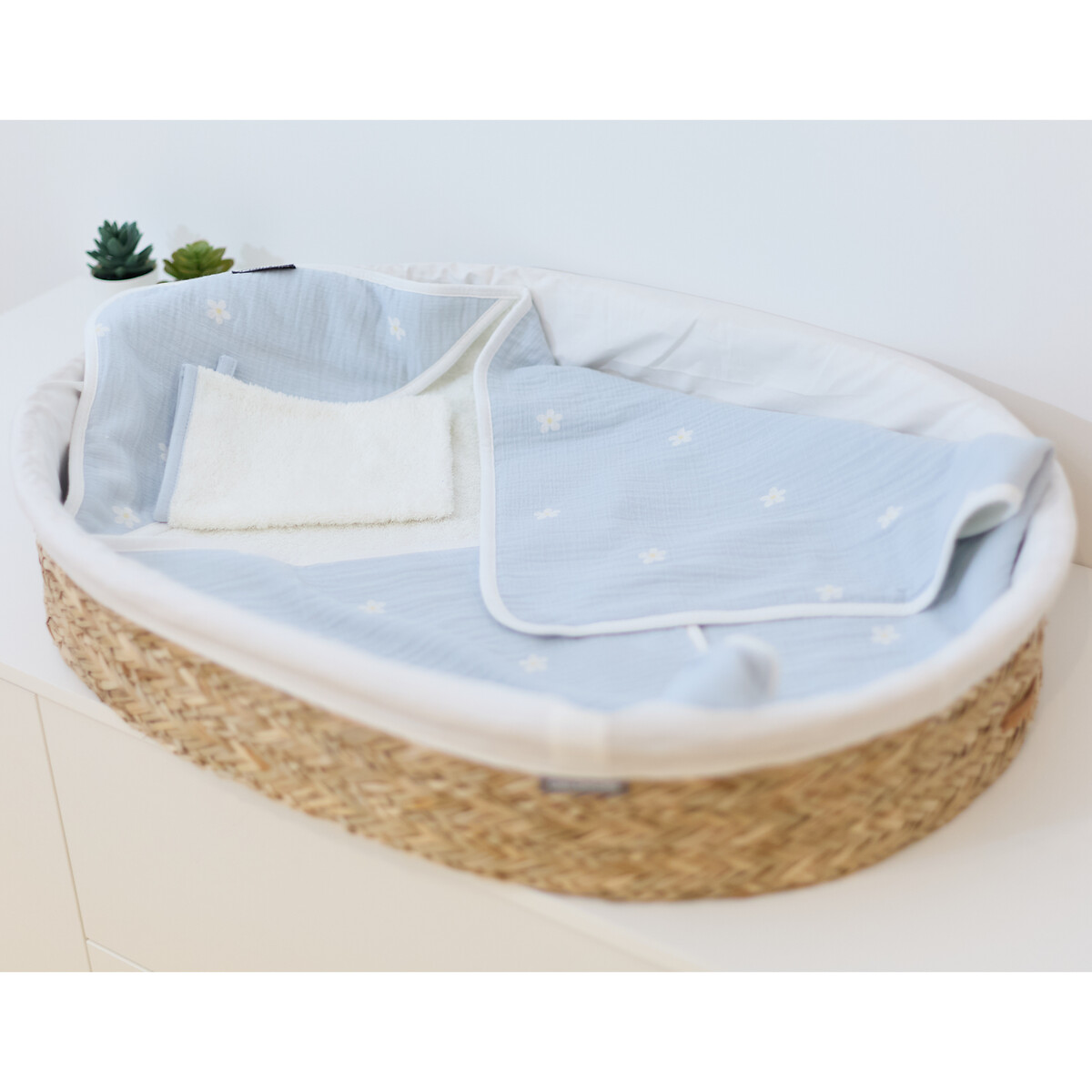 Couverture enveloppante bébé mousseline fleur bleu, CHILDHOME
