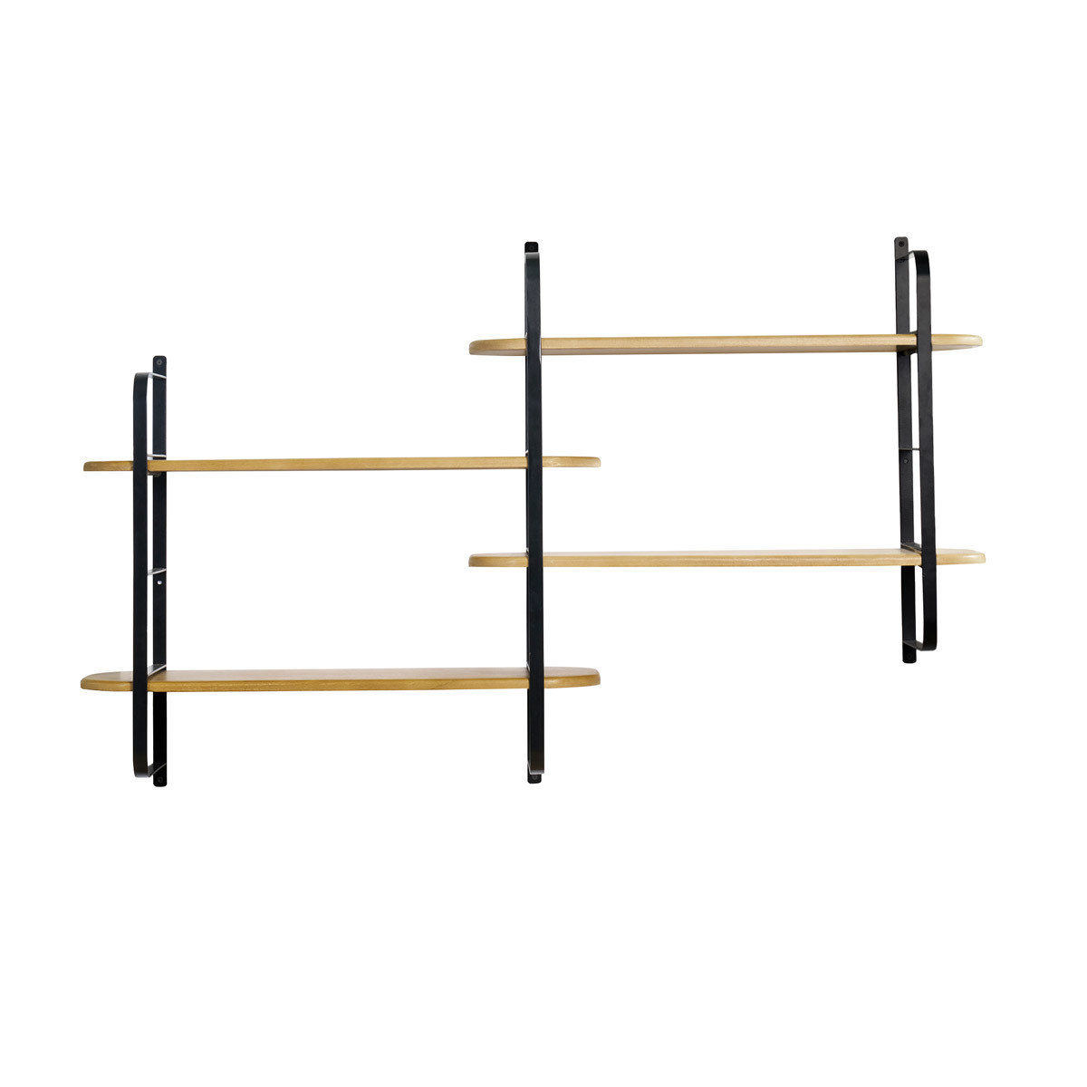 Étagère murale en bois manguier massif et métal noir L122 cm AKINA chêne clair, MILIBOO