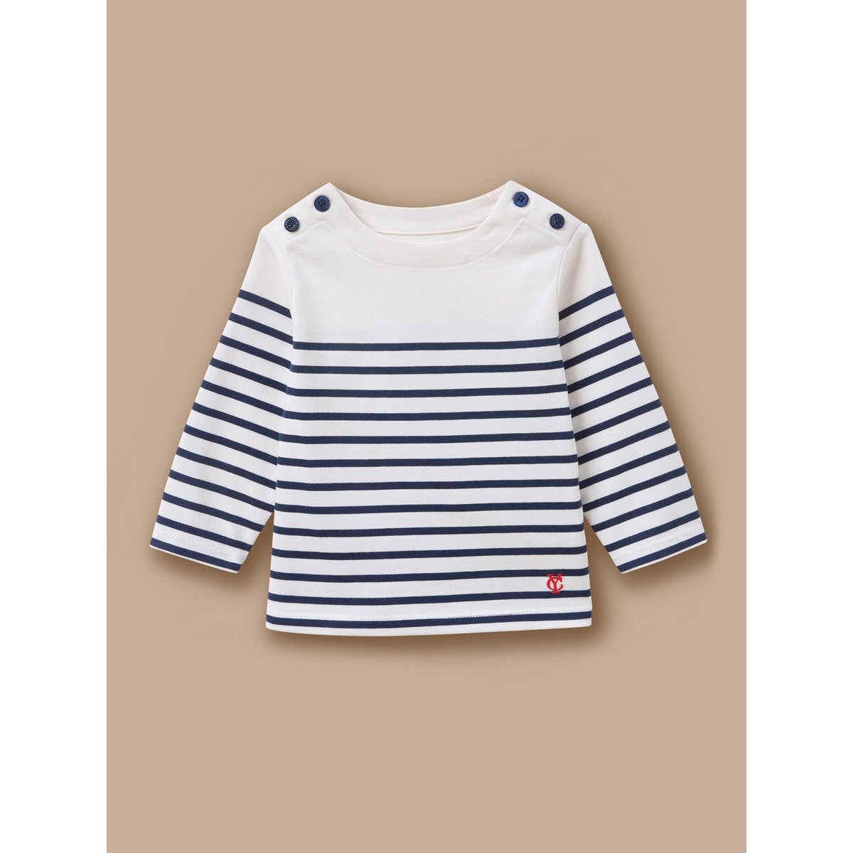 T-shirt marinière boutonné rayure marine/ecru, CYRILLUS