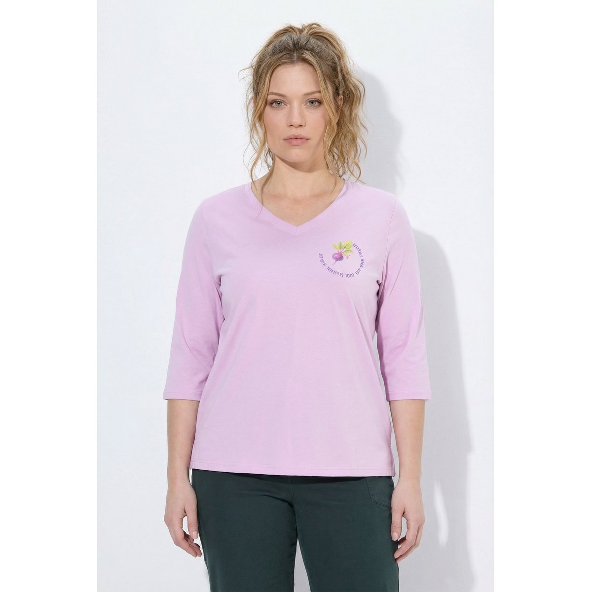 T-shirt en coton bio, motif radis vieux rose, ULLA POPKEN