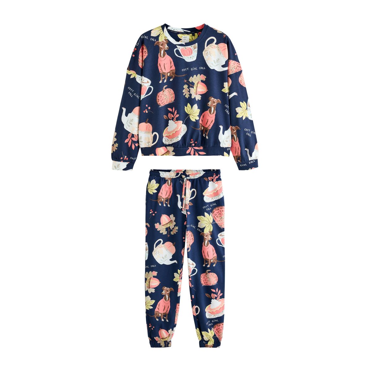 Pyjama à manches longues en coton citrouille navy whippet, NEXT