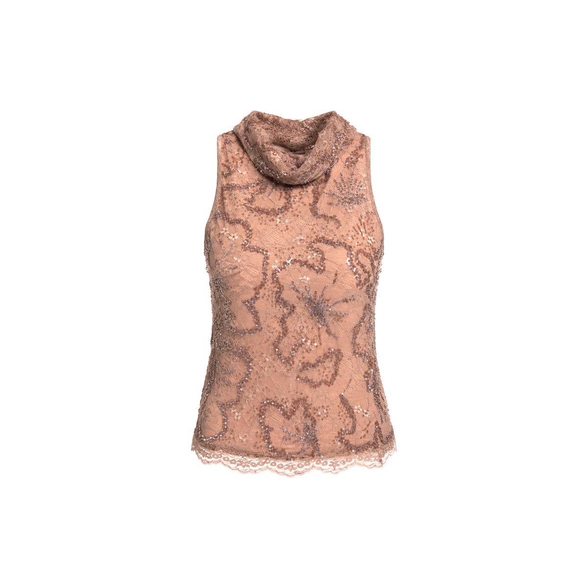 Top américain en tulle avec broderies de perles nude, THE-ARE