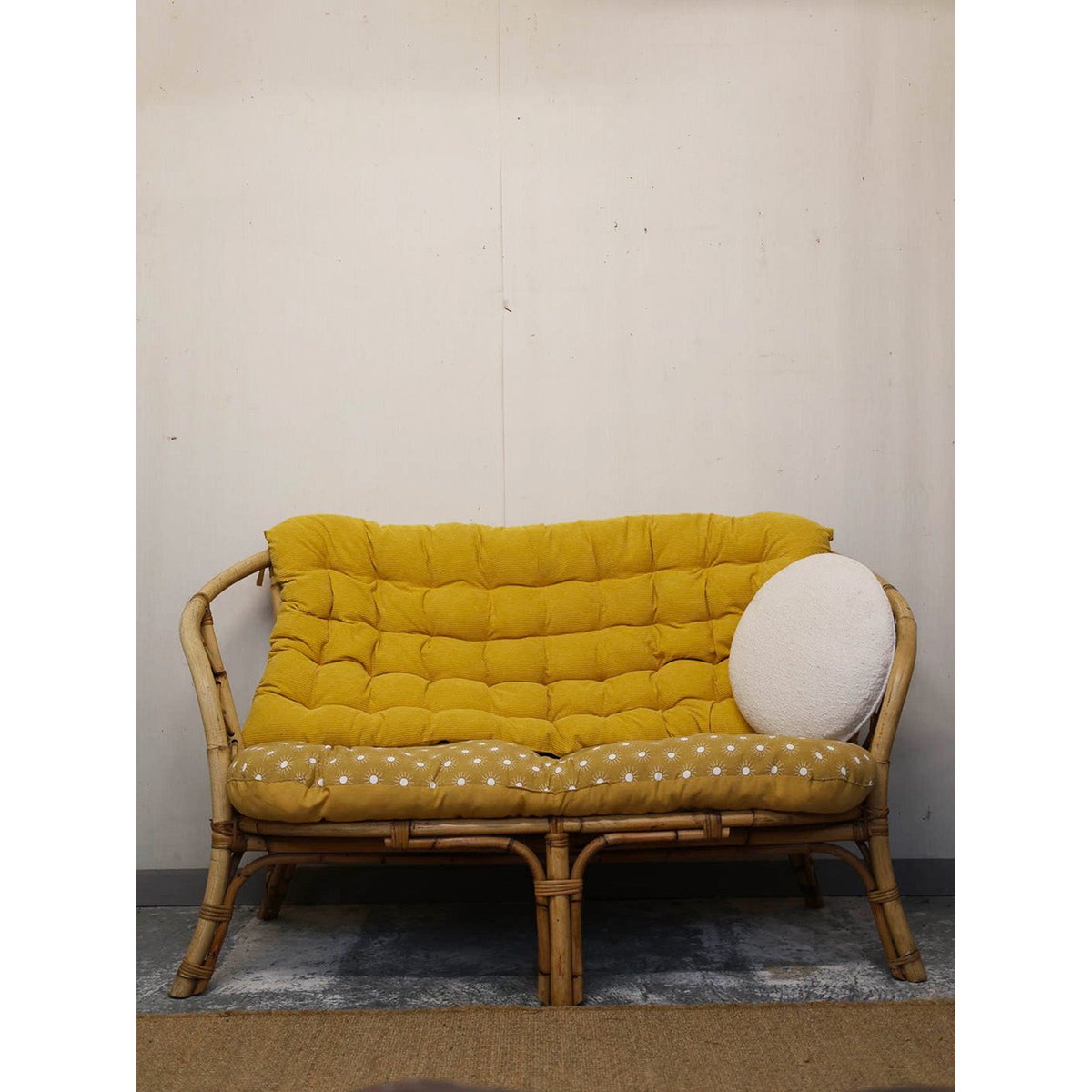 Banquette en rotin Martine N°33 - Bon état bois clair, DEBONGOUT