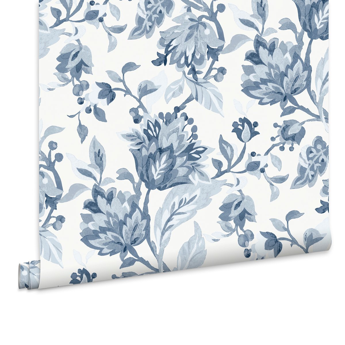 Papier peint fleuri Adwick trail bleu chambray, blanc, LAURA ASHLEY