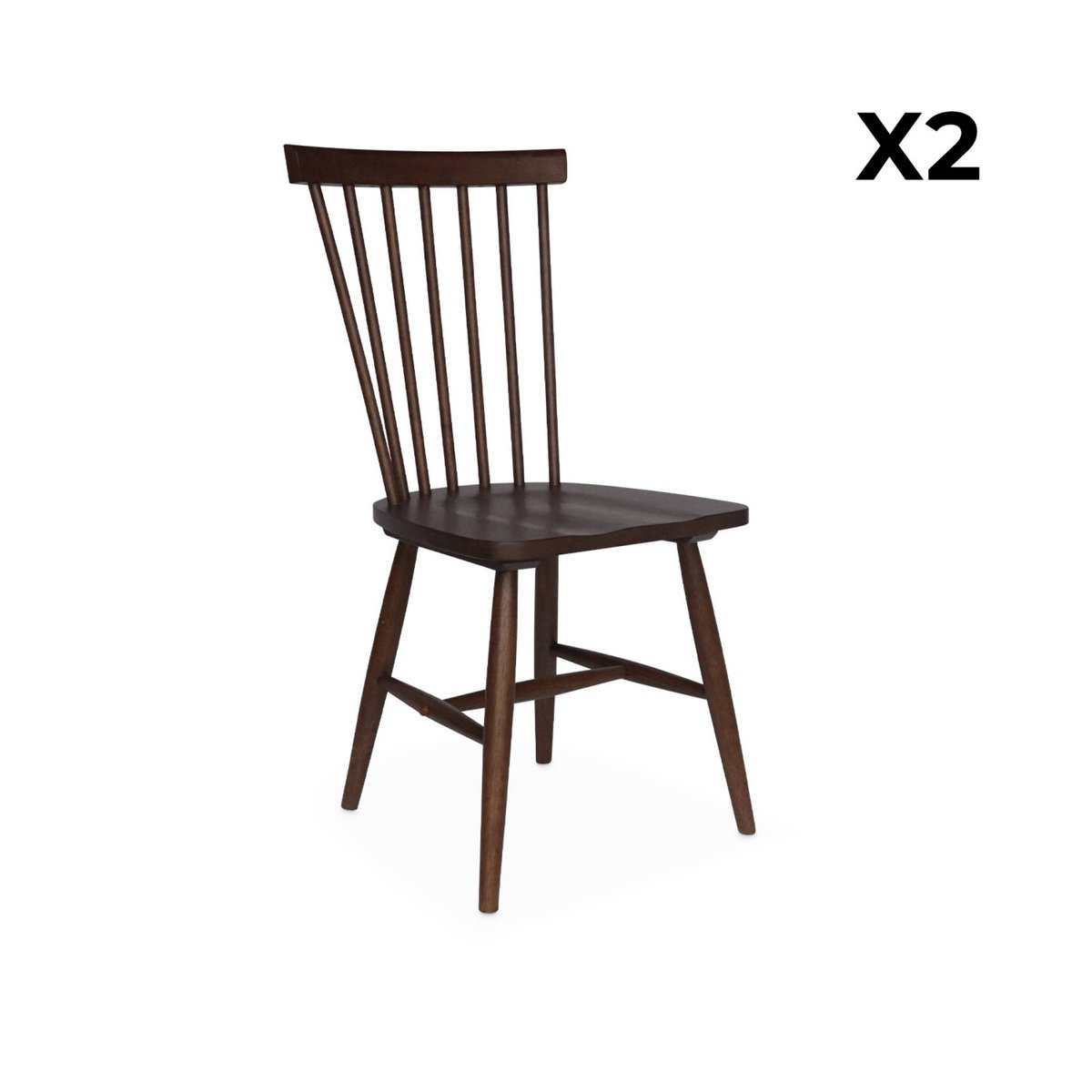 Chaise à barreaux bois d'hévéa (lot de 2) ROMIE bois foncé, SWEEEK