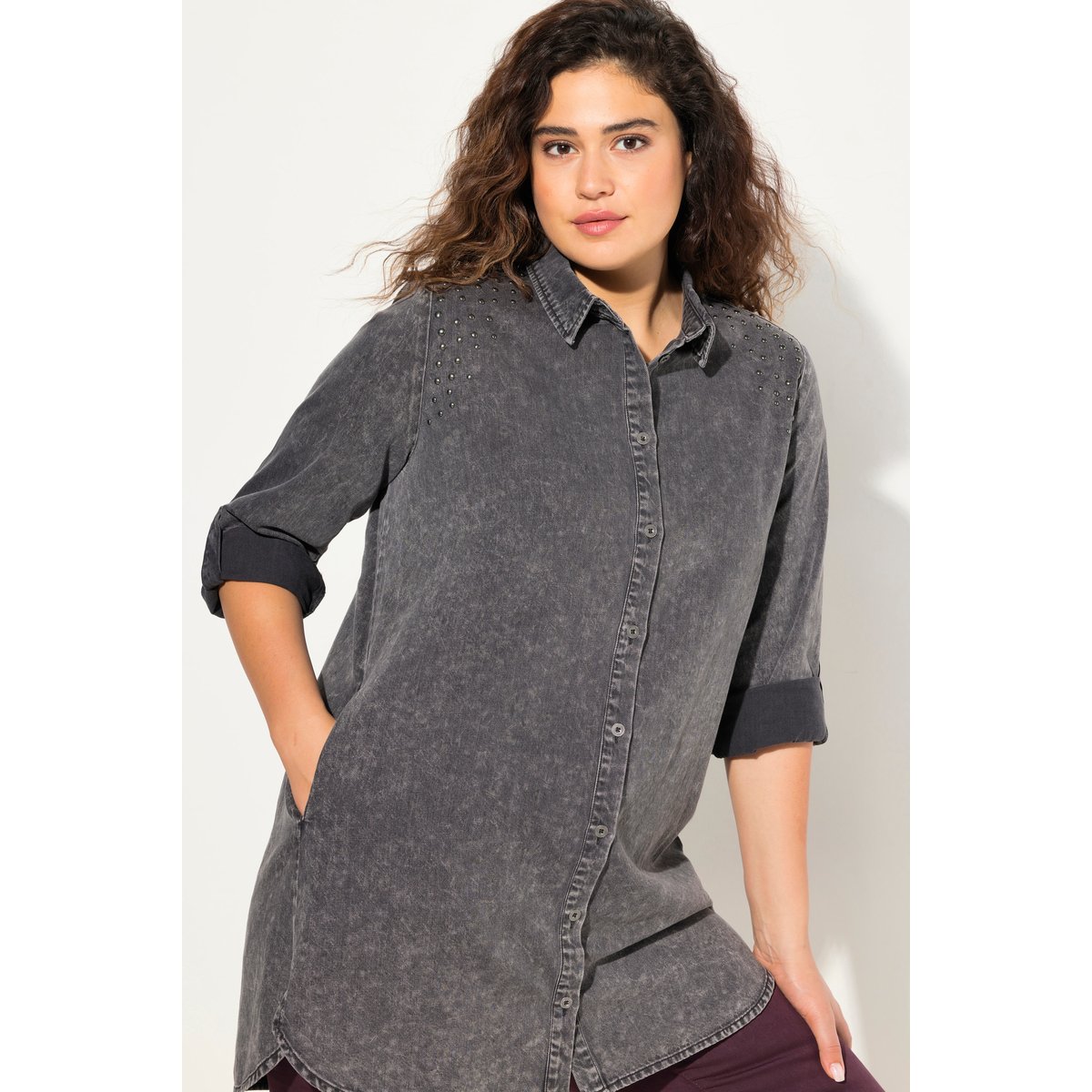 Chemise en jean évasée jean gris foncé, ULLA POPKEN