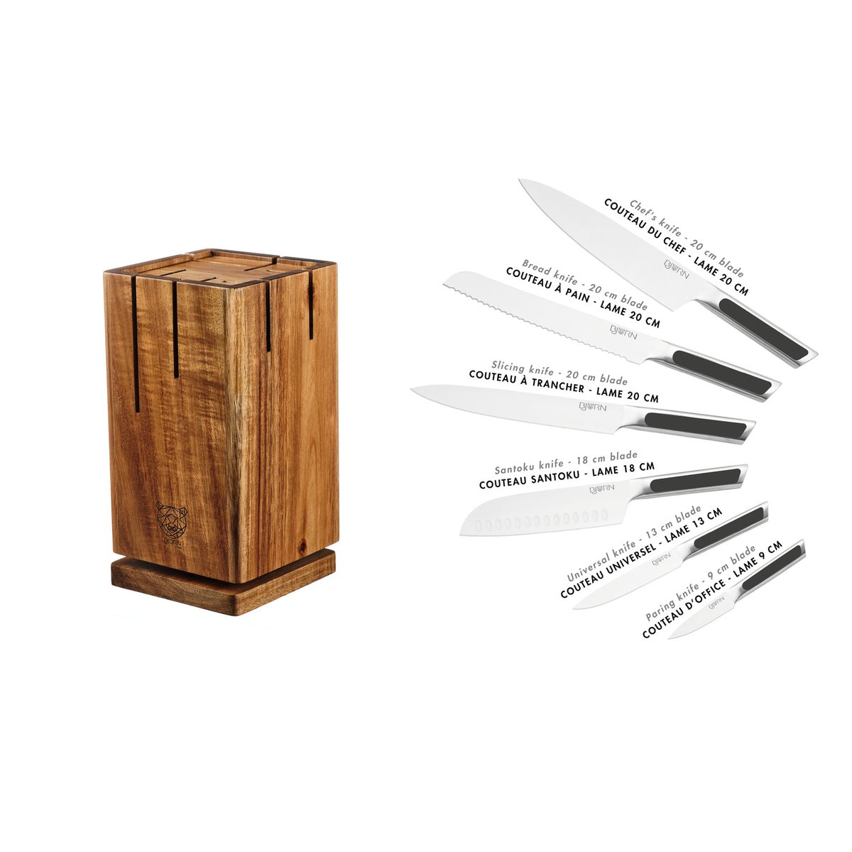 Lot de 7 couteaux de cuisine en inox, NUDE inox et noir mat, BJORN