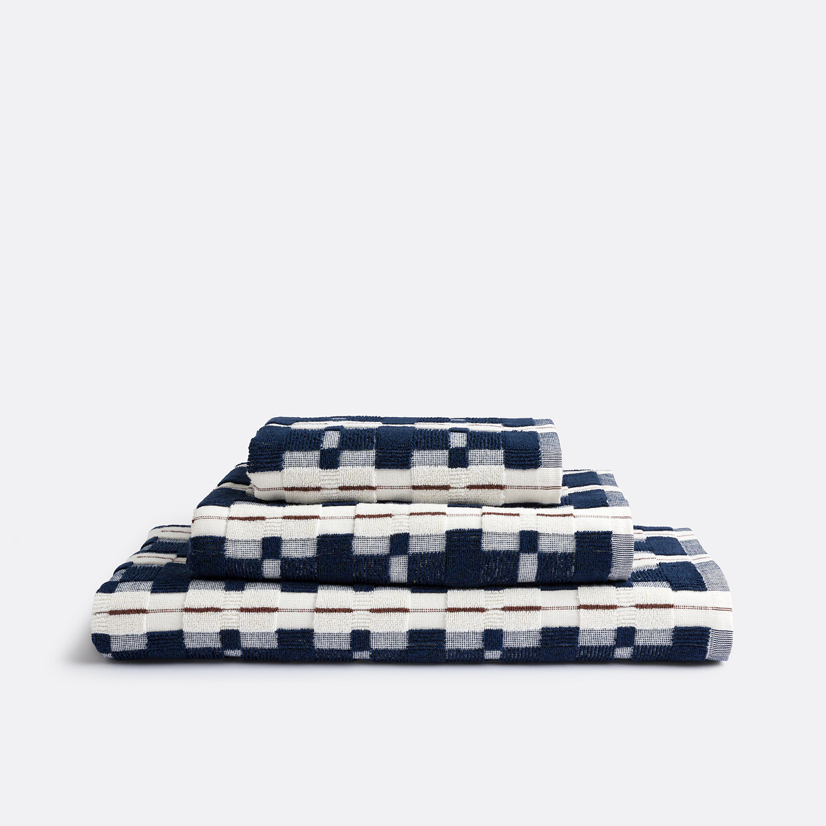 Maxi drap de bain éponge jacquard, Meiri bleu + écru, LA REDOUTE INTERIEURS