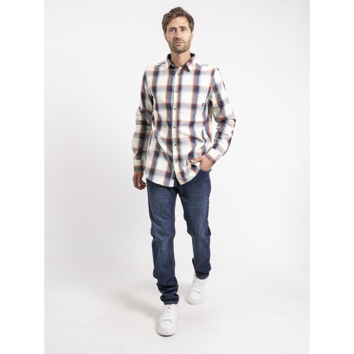 Chemise Manches Longues Carreaux Pur Coton Tobilet ecru, RITCHIE