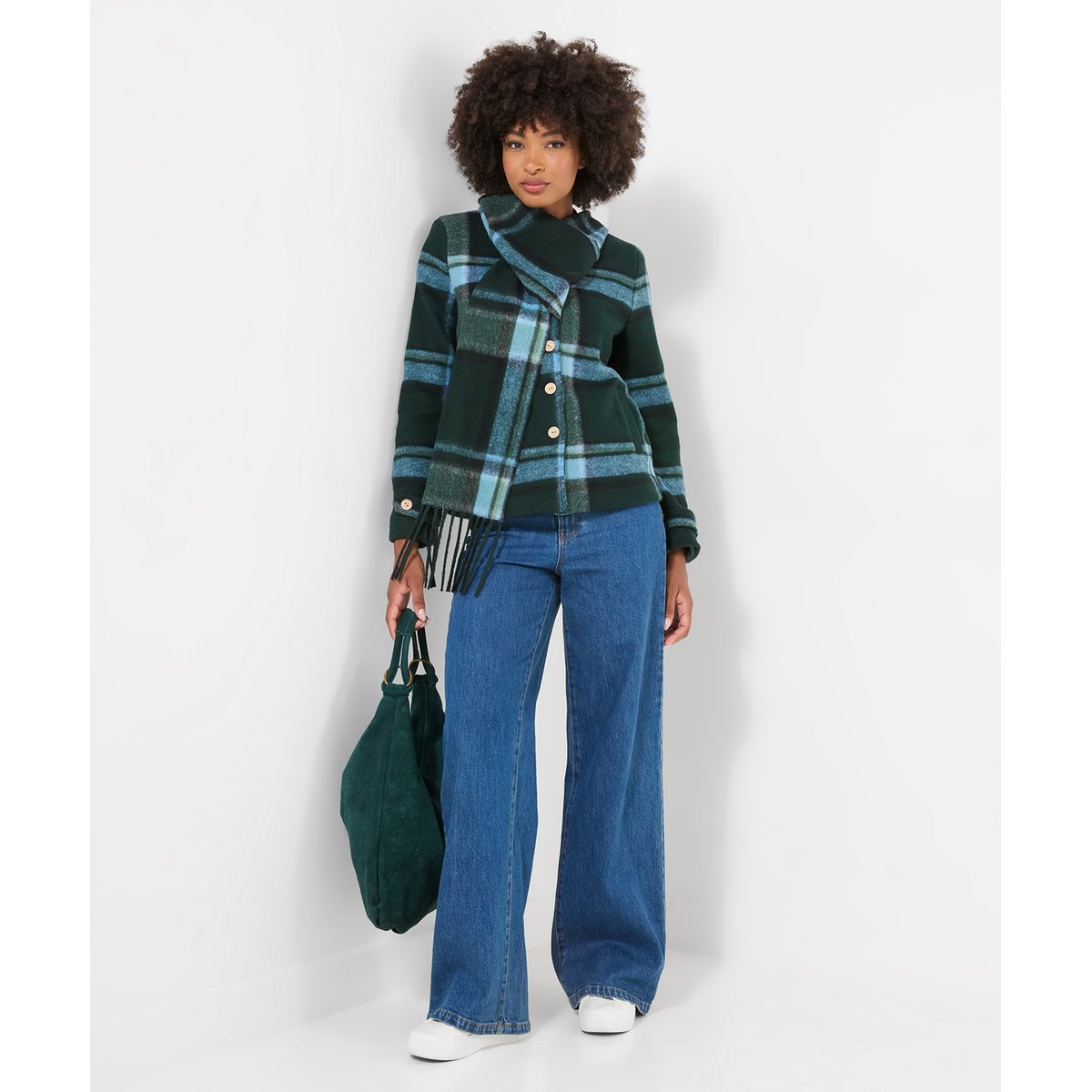 Veste à Carreaux avec Écharpe Amovible vert, JOE BROWNS