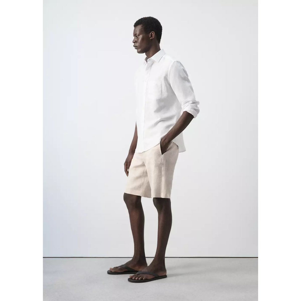 Chemise en coton de lin à coupe régulière blanc, MANGO MAN