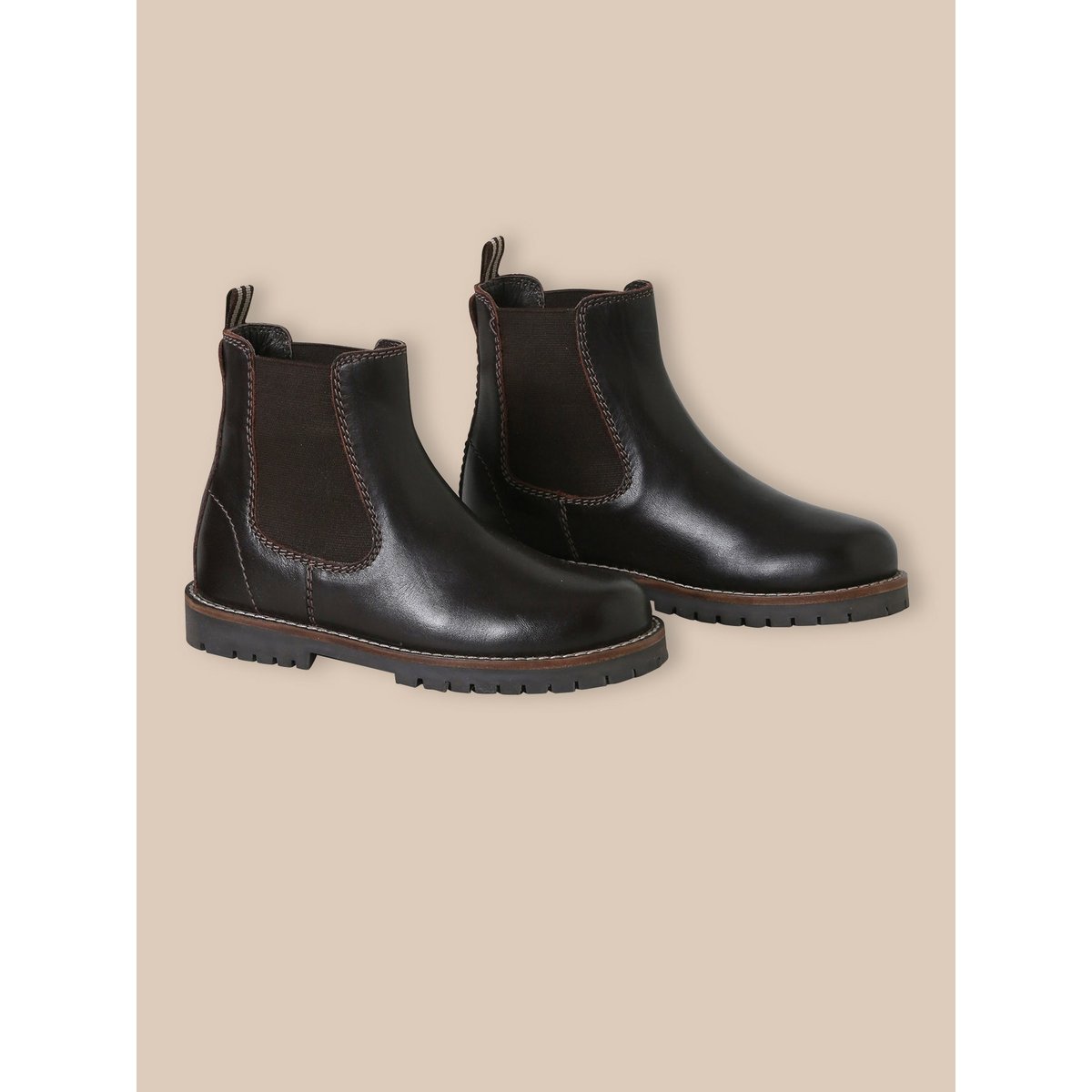 Boots chelsea en cuir marron fonce, CYRILLUS