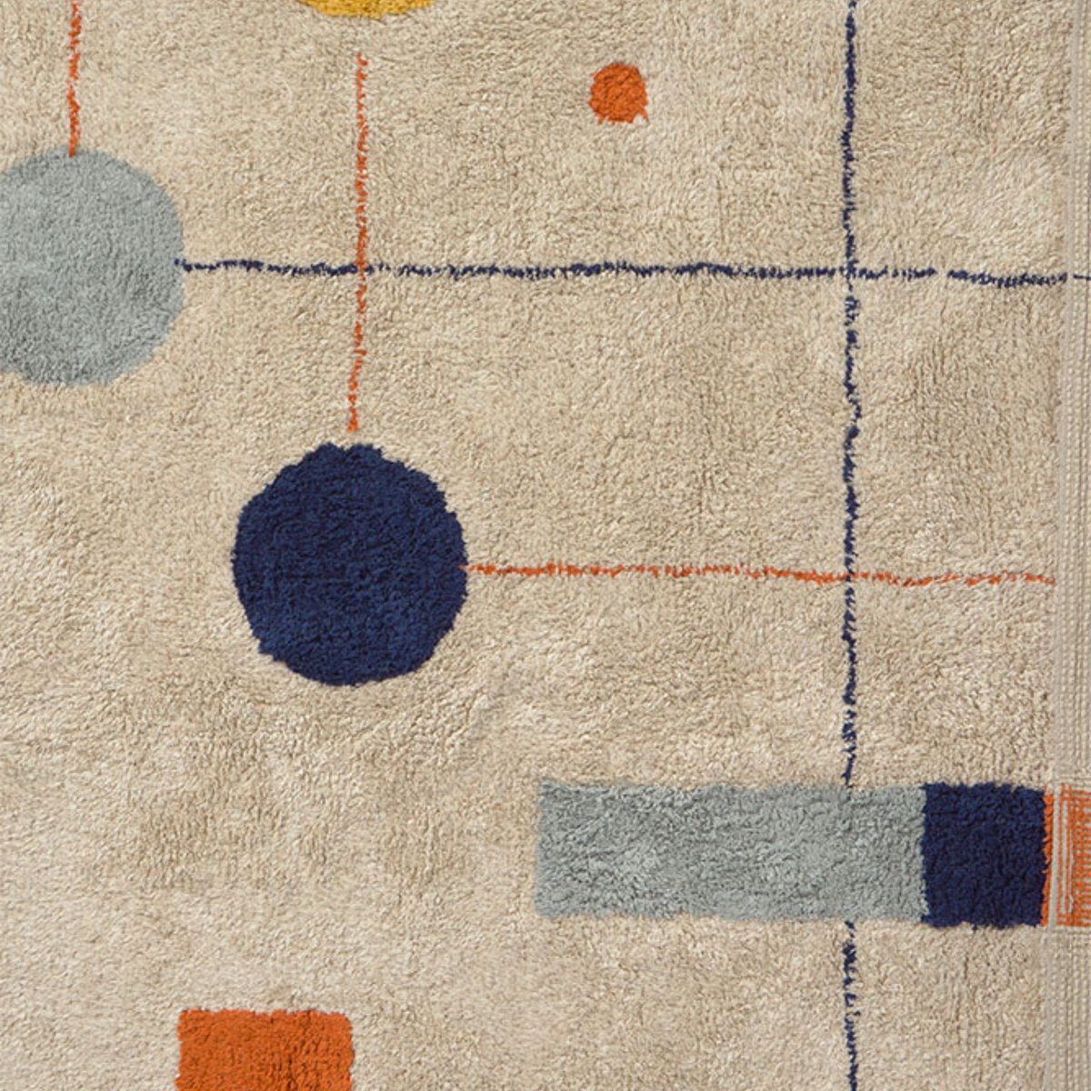 Tapis lavable à motifs géométriques rectangulaires LESS IS MORE bleu marine baleine, terracotta, miel foncé, beige à pois, naturel, LORENA CANALS