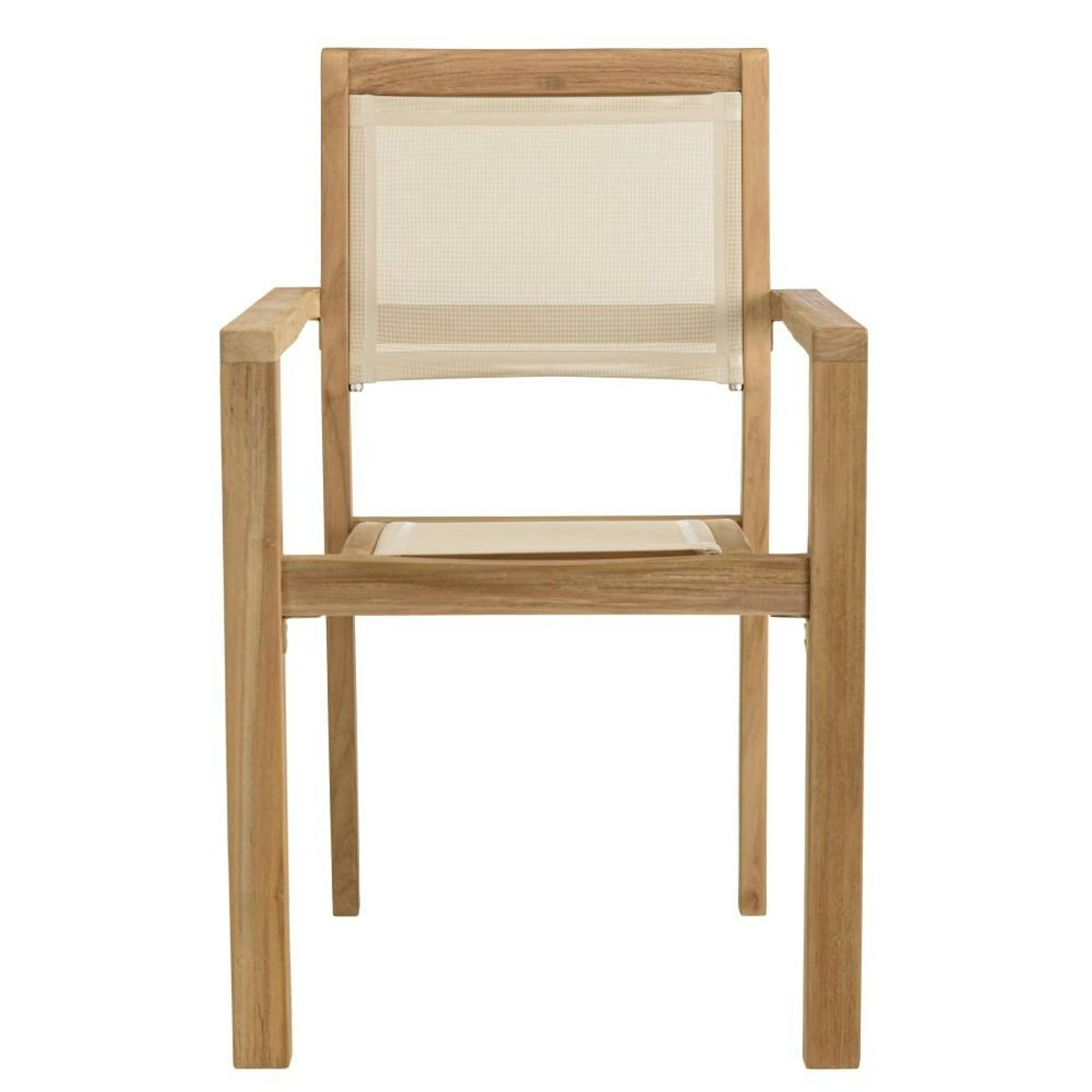 Lot de 2 fauteuils empilables teck et textilène couleur beige ALERIA bois naturel, PIER IMPORT