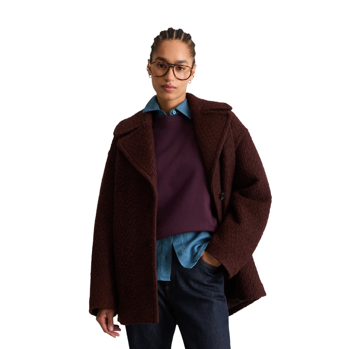 Manteau court bouclé, coupe classique en mélange de laine de grande qualité marron, MARC O’POLO DENIM