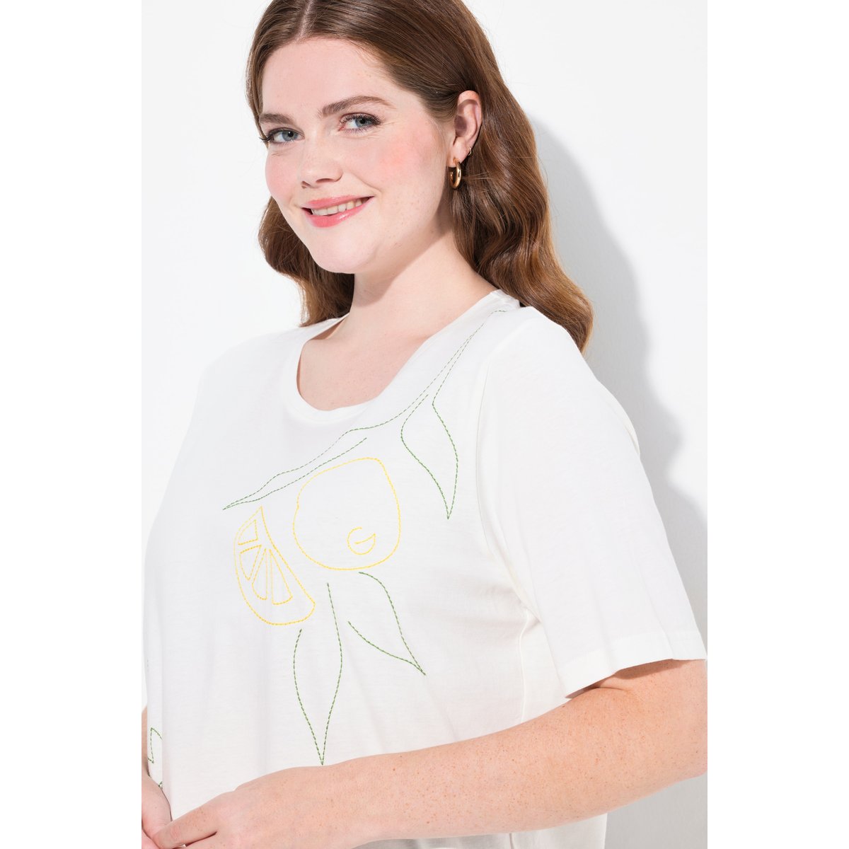 T-Shirt, Broderie, Encolure Ronde blanc cassé, ULLA POPKEN