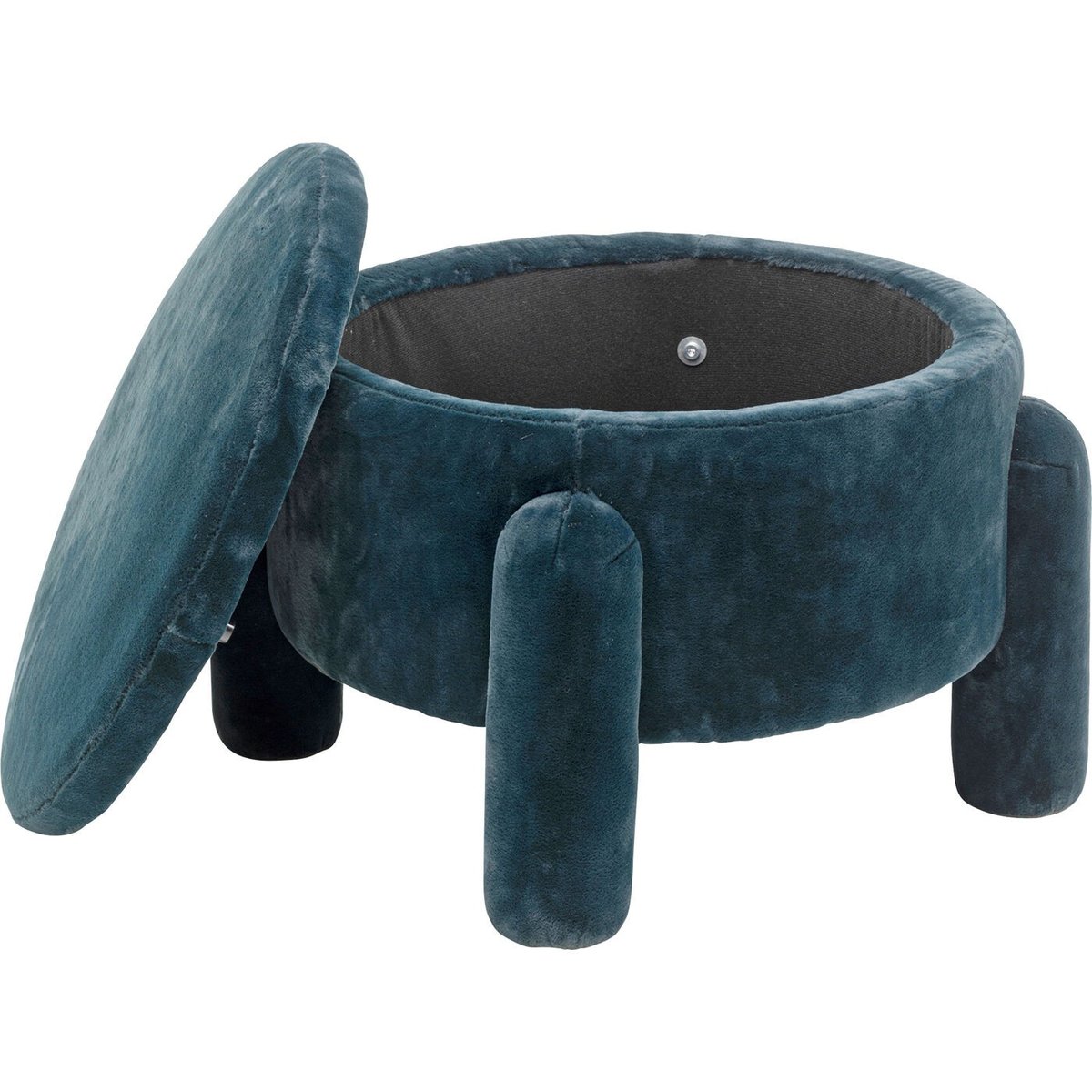 Tabouret-coffre rond en velours bleu, KARE DESIGN