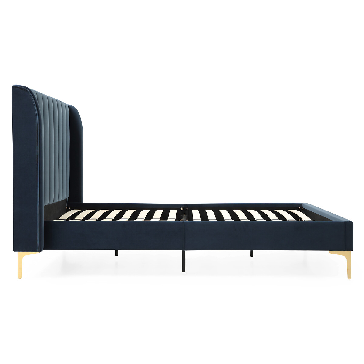 Lily Fluted Velvet Bed with Winged Headboard navy, SO'HOME