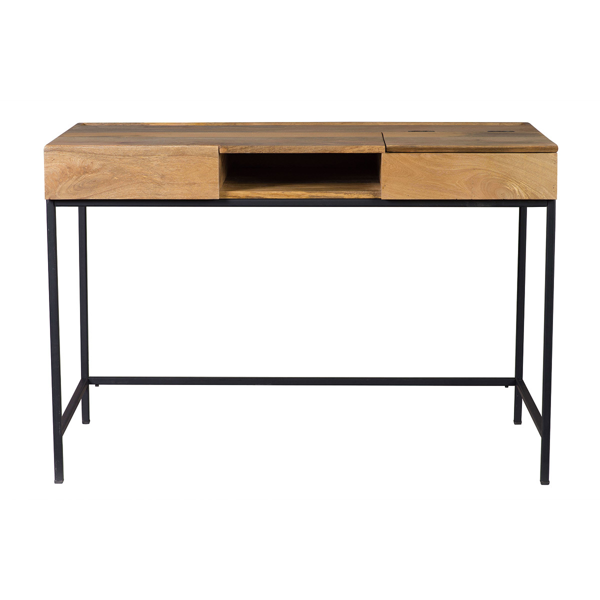 Bureau à rangements industriel bois manguier massif et métal noir L118 cm YPSTER bois clair / noir, MILIBOO