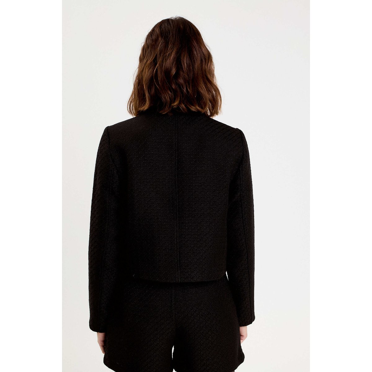 Veste droite cropped en tweed noir, CACHE CACHE