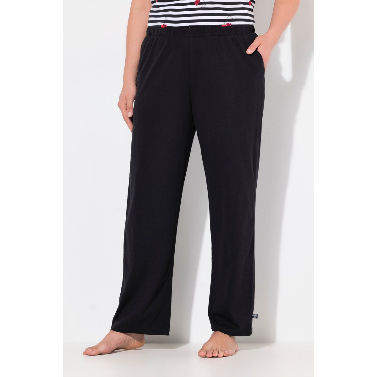 Pantalon de pyjama uni/cœurs, jambe longue noir, ULLA POPKEN