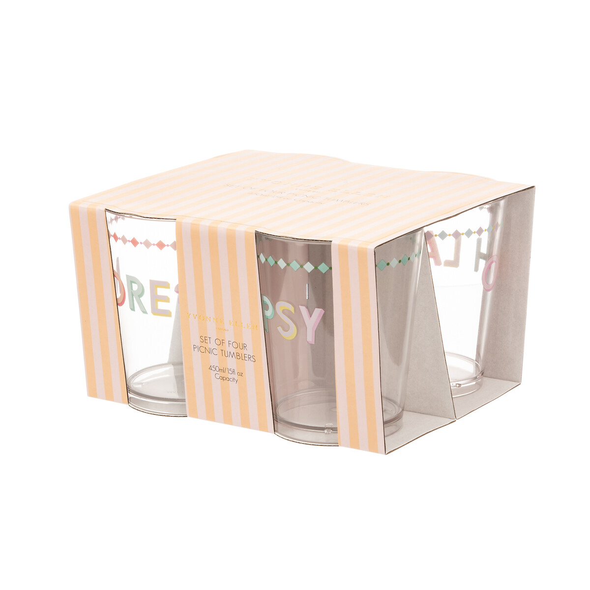 Set of 4 Slogan Picnic Plastic Tumblers transparent, YVONNE ELLEN