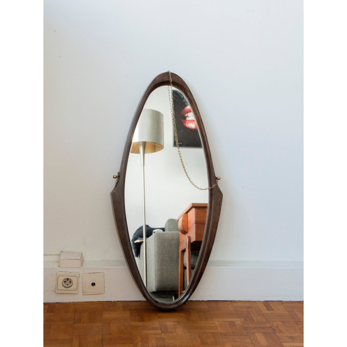 Grand miroir en teck massif Igor N°844 - Bon état bois, DEBONGOUT