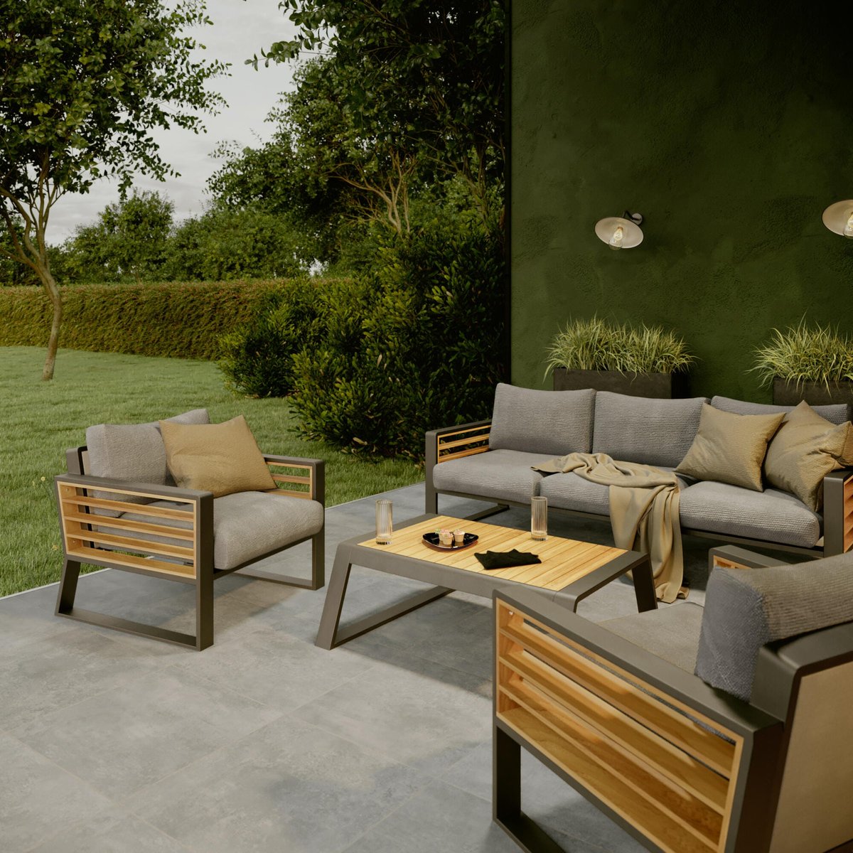 Salon de jardin en aluminium et teck, IONIS marron, NATERIAL