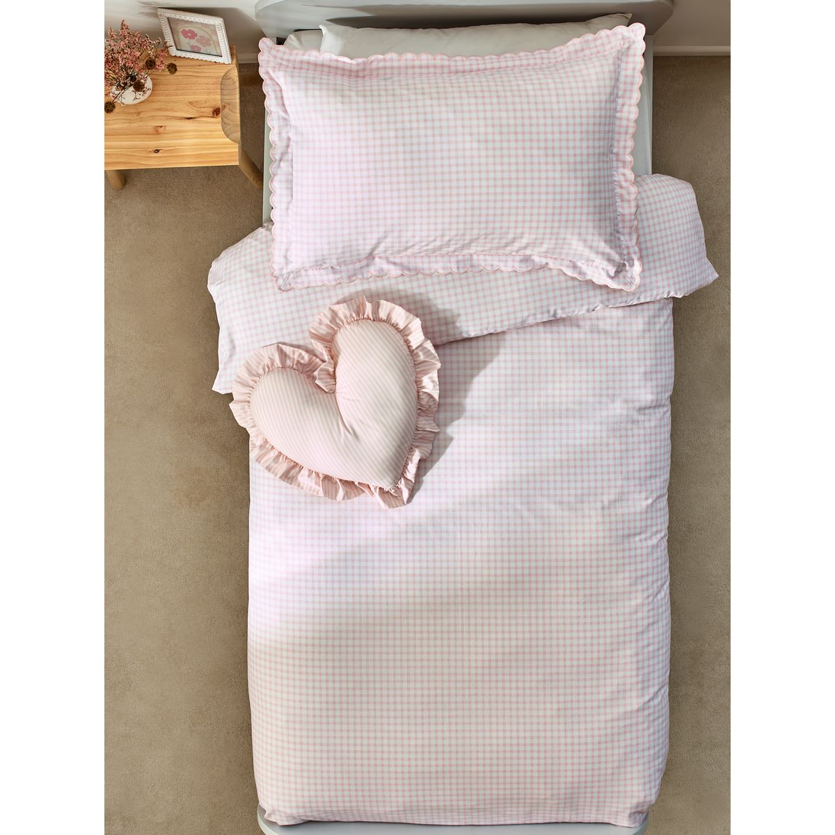 Parure housse de couette coton imprimé vichy rose, NEXT