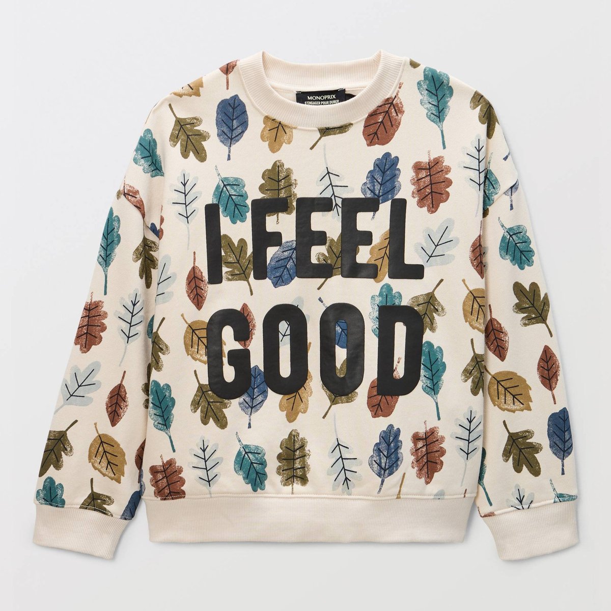 Sweat imprimé dans le dos en coton BIO naturel, MONOPRIX