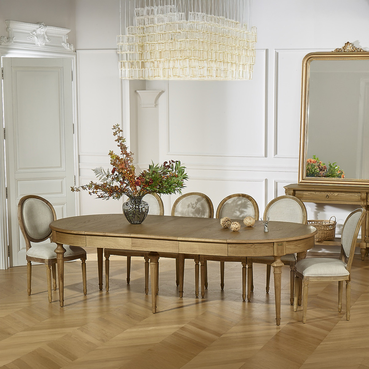 Table ovale en chêne 3 rallonges 4/10 couverts AMBRE marron, ROBIN DES BOIS