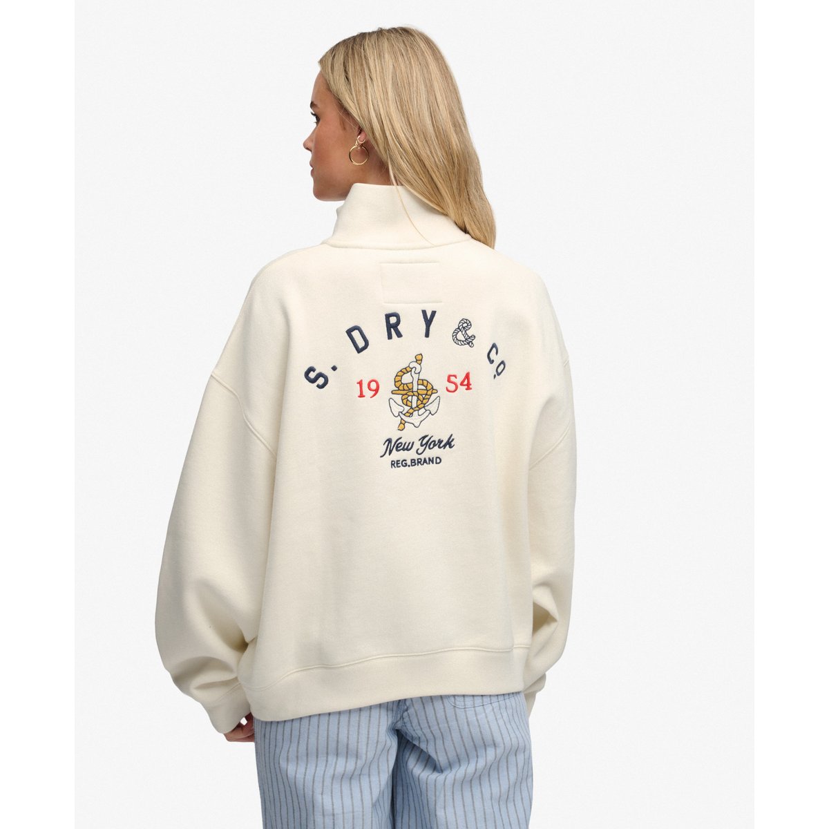 Sweat Heritage Nautical Half Zip Coupe Décontractée crème, SUPERDRY