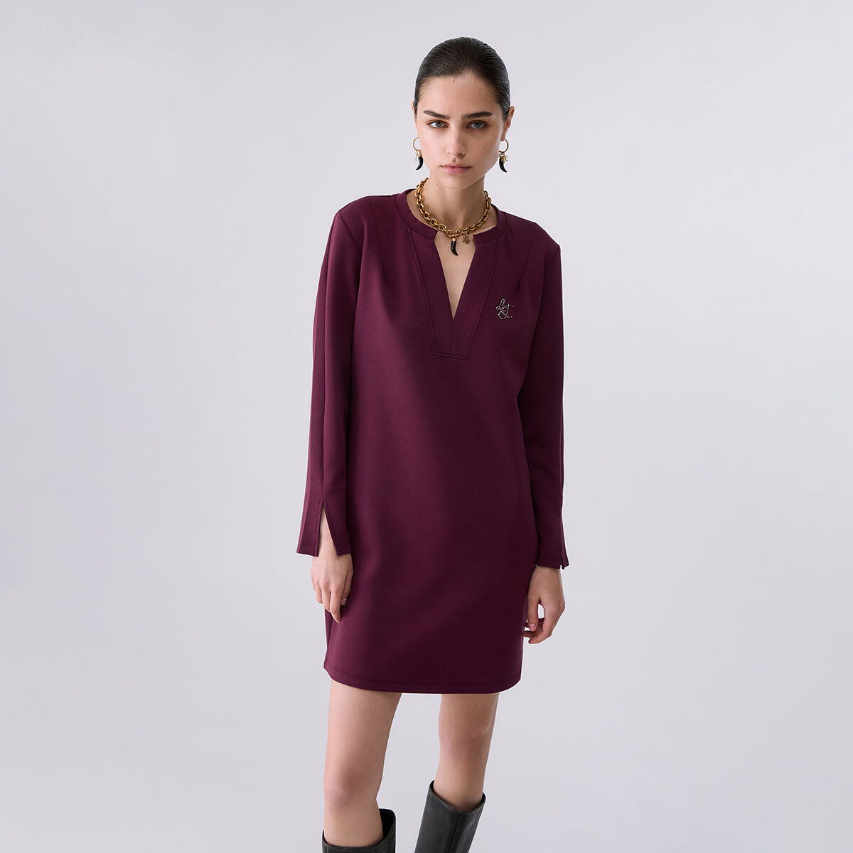 Robe courte en scuba aubergine, LIU JO