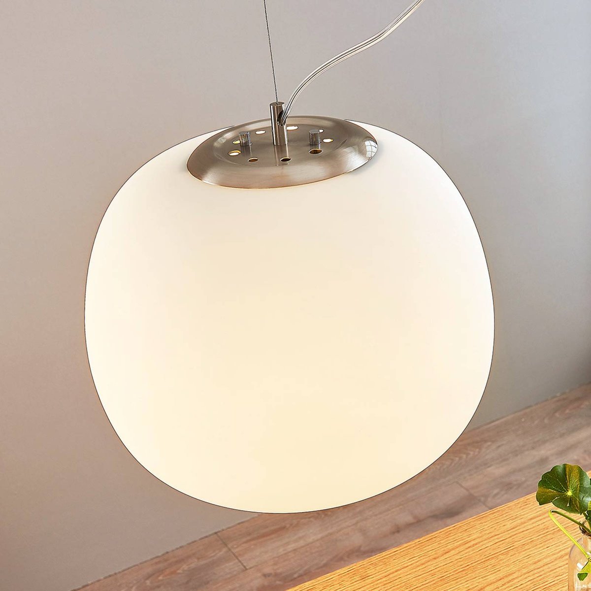 Suspension en verre moderne blanc, chrome, LINDBY