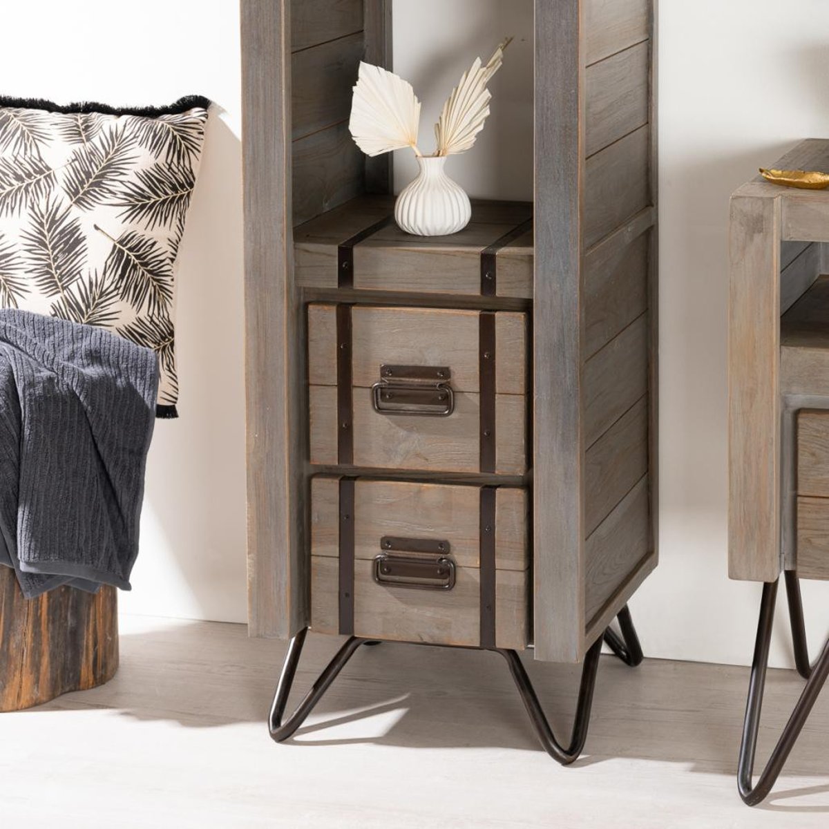 Colonne de en métal et bois rectangle 190 cm LOFT gris, WANDA COLLECTION