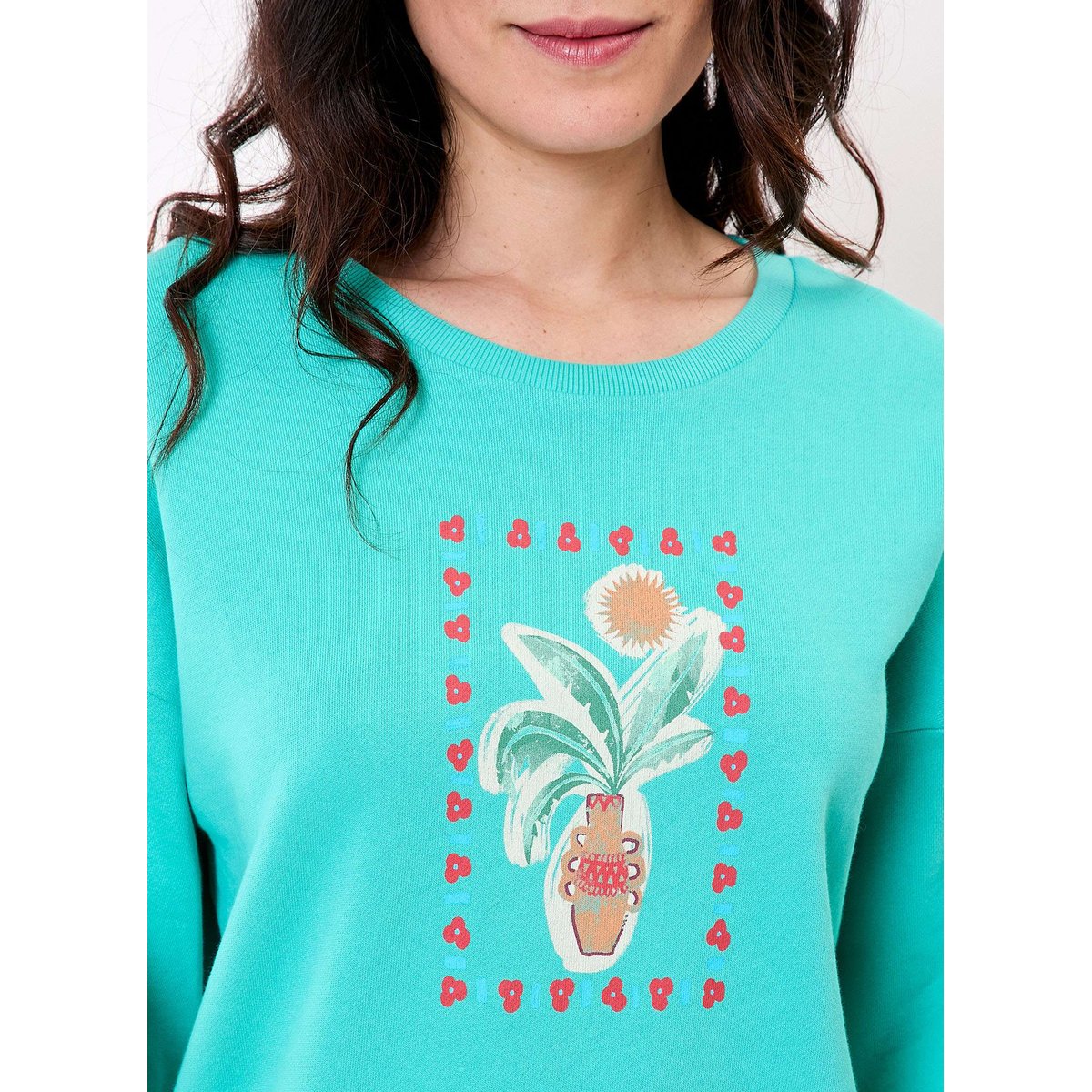 Sweat coton bio col rond PRUNE turquoise prune, PRINCESSE NOMADE