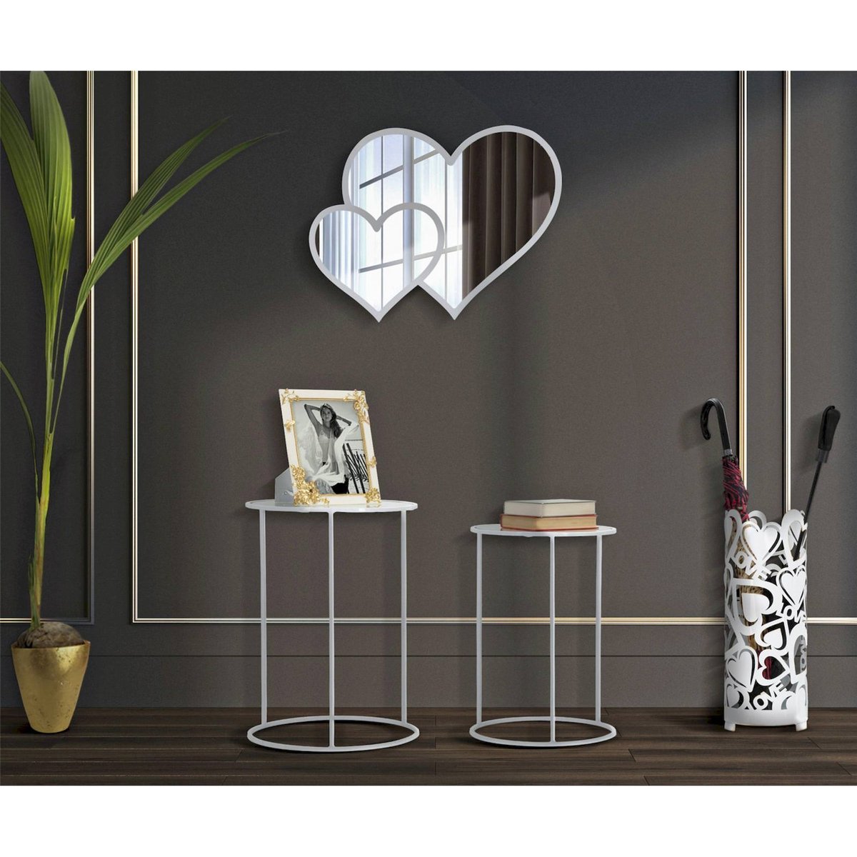 Duo de tables rondes en verre et fer GLAM blanc, RECOLLECTION