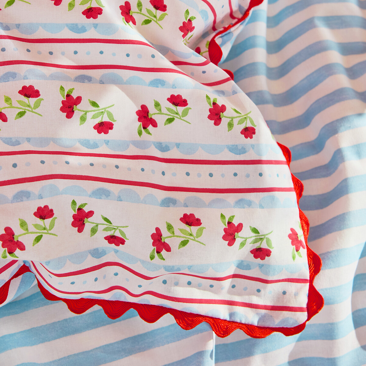 Treasure Floral Stripe Reversible Cotton Duvet Cover and Pillowcase Set red/navy, CATH KIDSTON