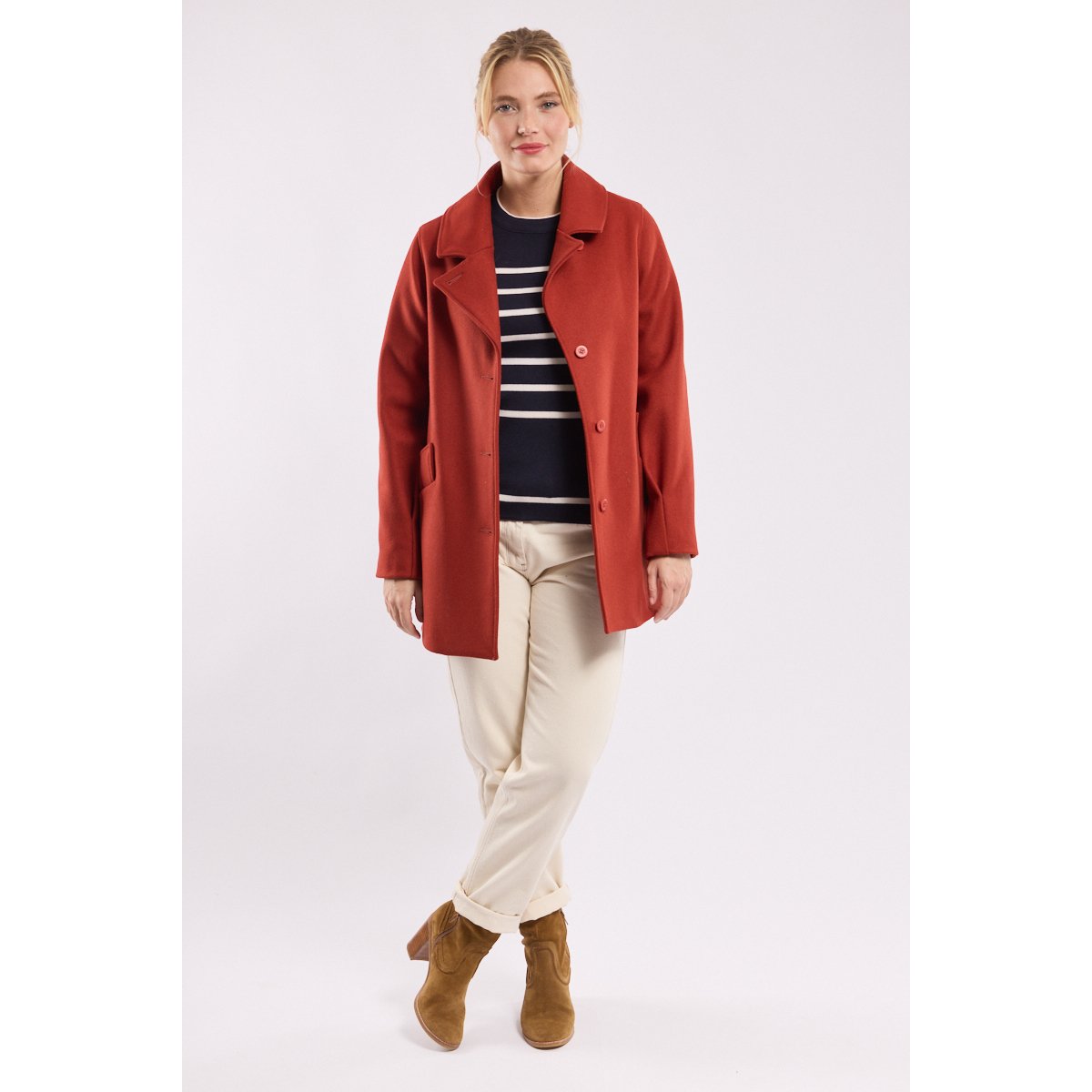 Caban boutonné en drap de laine terre cuite, ARMOR-LUX