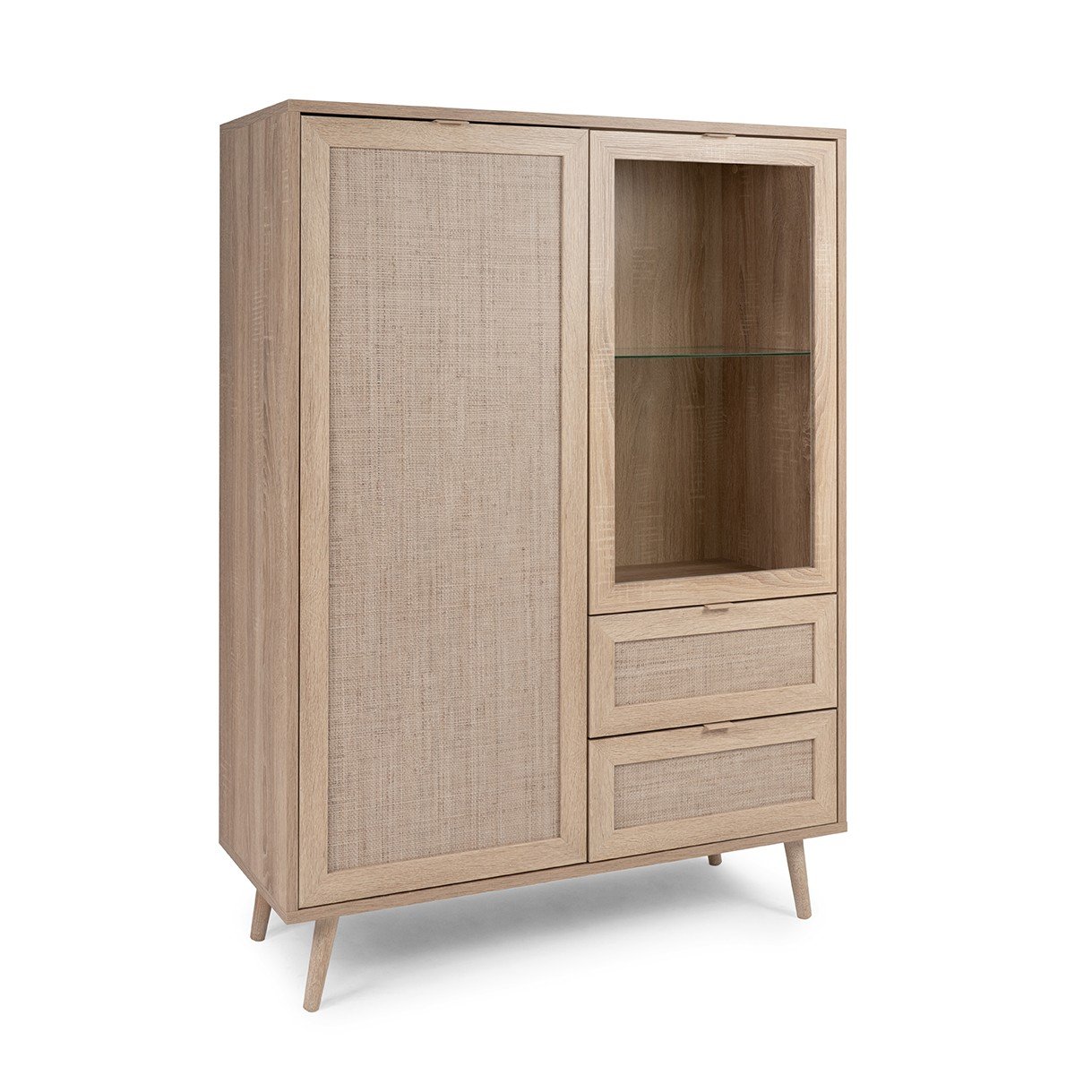 Vaisselier 2 portes 2 tiroirs H139 cm - Impression Rotin - BALI bois clair, CALICOSY